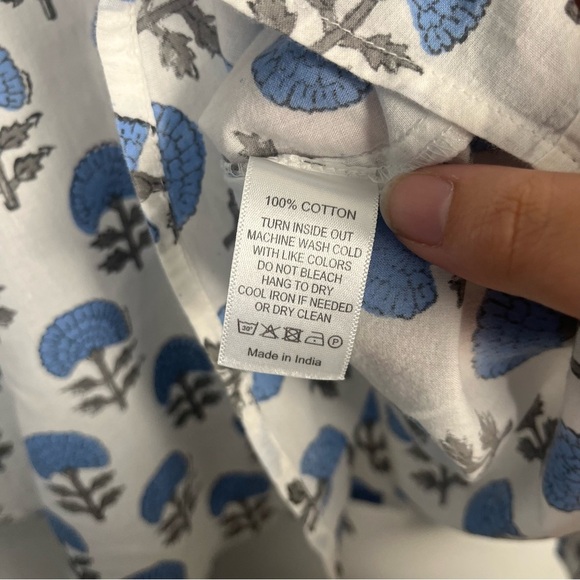 Saule Parc hand printed ruffle neck button down blouse size XS cotton blue - Picture 4 of 6